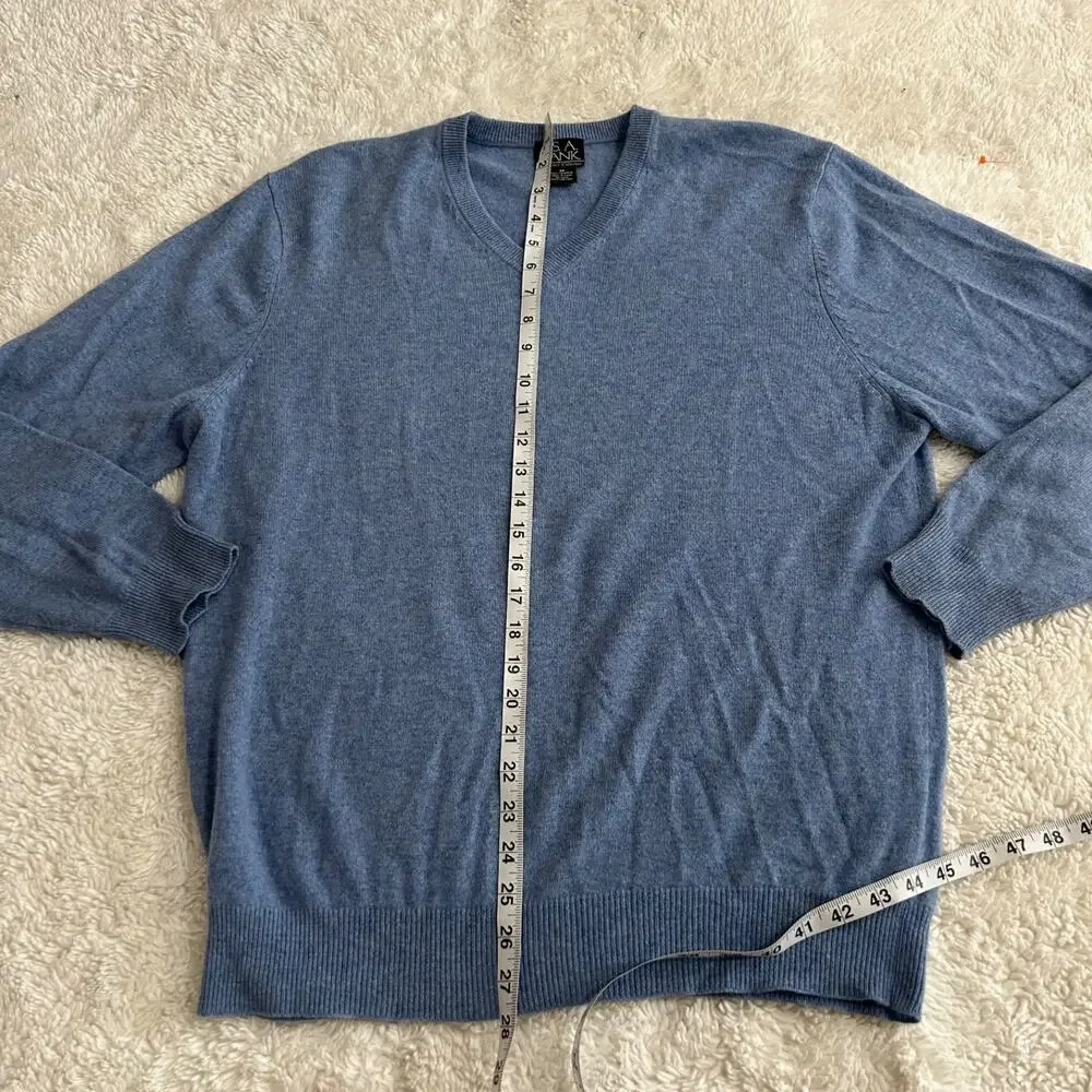 JOS A BANK Blue Cashmere Knit V-Neck Pullover L Preppy Office WorkWear Old Money